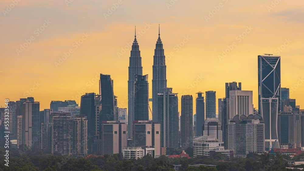 Day time-lapse of Kuala Lumpur, Malaysia at golden afternoon before sunset. Zoom in motion timelapse. Prores 4KUHD