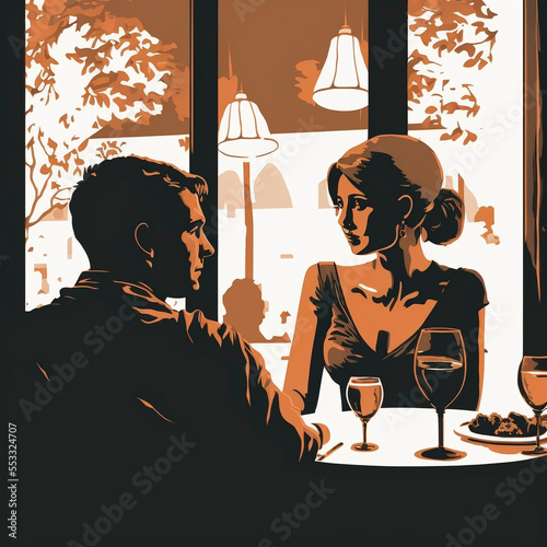 Two peope dating at the restaurant - Generted by generative AI photo