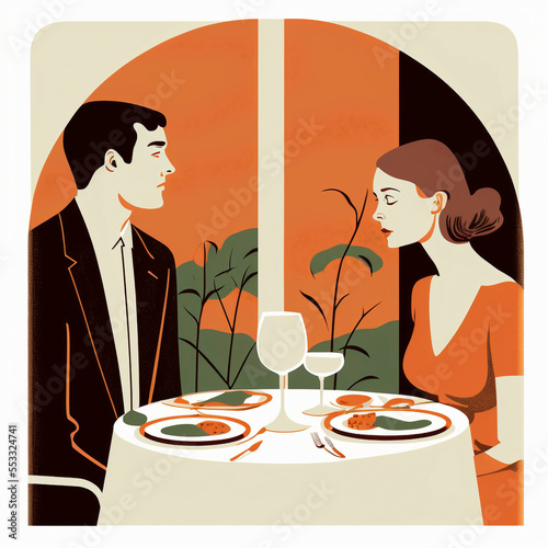 Two peope dating at the restaurant - Generted by generative AI photo