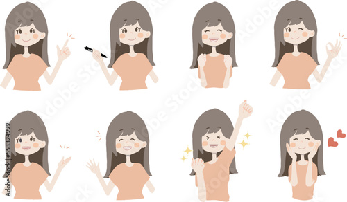 【おすすめ、ペン持ち、ガッツ、OK、どうぞ、手振る、美味しい】表情とポーズのバリエーションセット