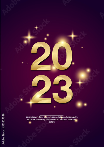 2023 Happy New Year poster background. Vector illustration with colorful numbers 2023 with trendy gradient. New Year holiday symbol template on gradient background.