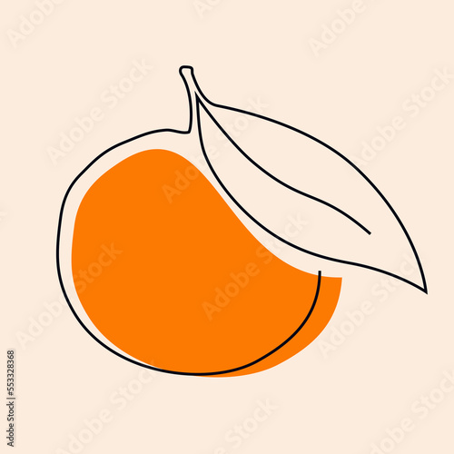 Tangerine, mandarin, orange continuous line icon. Citrus fruit one line hand drawn silhouette. Organic, vegan concept. Modern minimal style linear logo sign. Vector scribble logotype