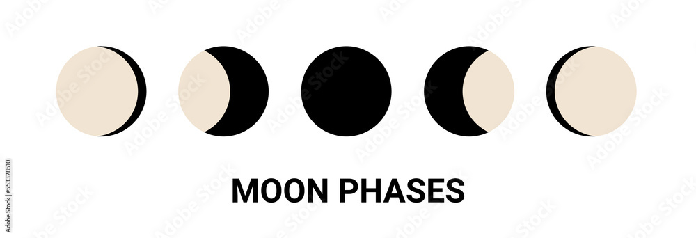 Moon phase vector crescent half cycle shape illustration. Moon phase ...