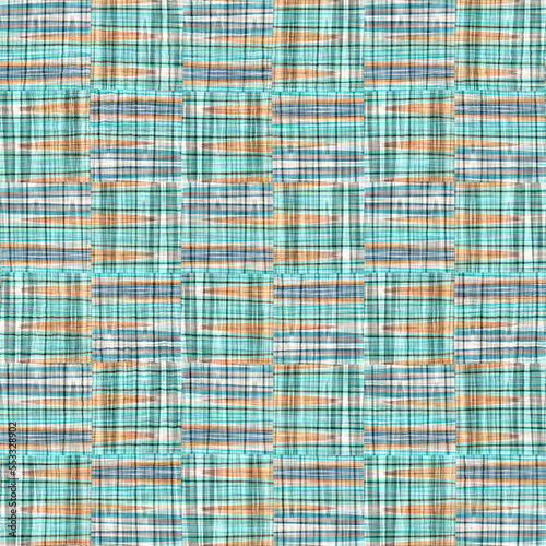 Teal rustic coastal beach house check fabric tile. Seamless sailor flannel textile gingham repeat swatch.