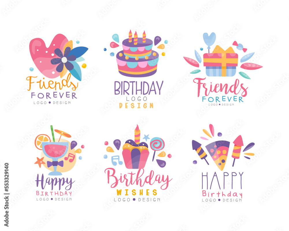 Happy Birthday and Friends Forever Logo Template Design Vector Set.