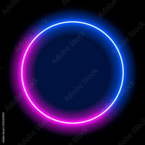Neon light frame box line circle background. Led neon glow vector shape banner sign circle background frame.