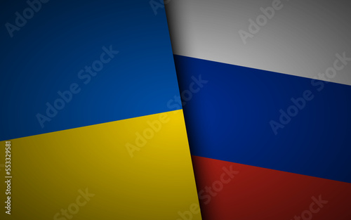 Flag of Ukraine and Russia. Ukrainian and Russian two folded flags. Invasion crisis
