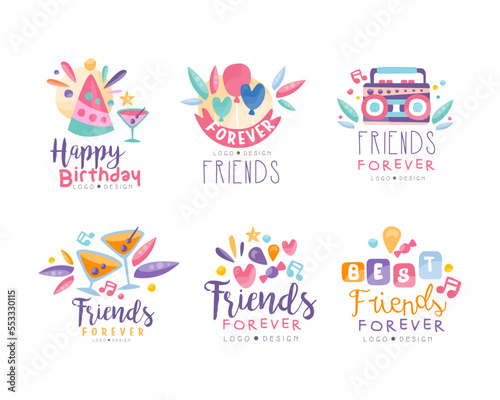 Happy Birthday and Friends Forever Logo Template Design Vector Set.