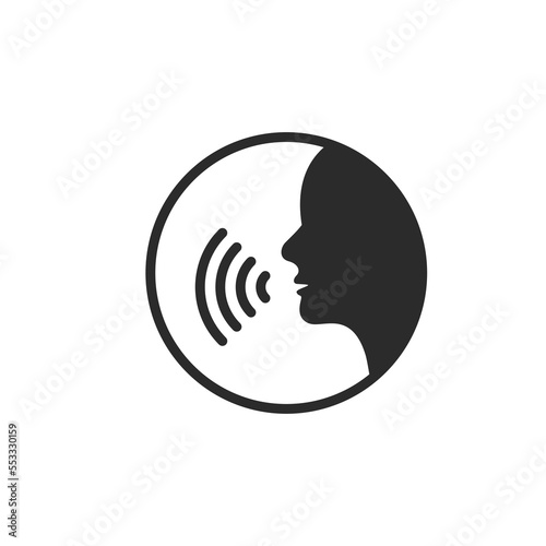 Speak voice vector icon person. Talk speech wave command sound control face sound icon