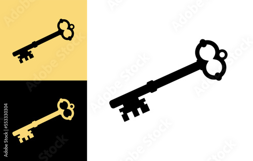 Old key vector house icon logo. Old key silhouette antique lock illustration