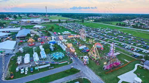 Carnival aerial during dusk in midwest America county fair