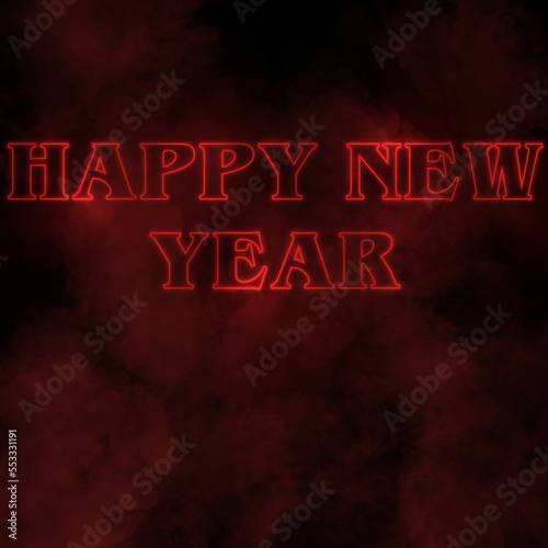 red neon happy new year background with red mist