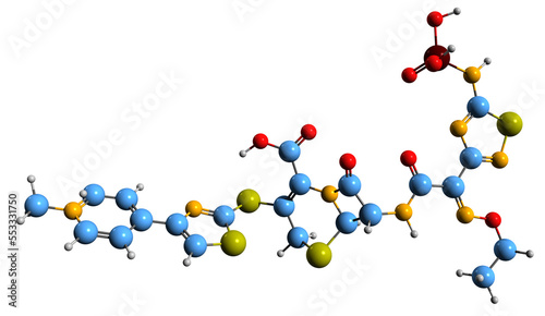  3D image of Ceftaroline fosamil skeletal formula - molecular chemical structure of  cephalosporin antibiotic isolated on white background photo