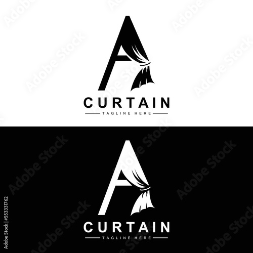 Home And Exhibition Curtain Logo Design, Building Decoration Vector Illustration