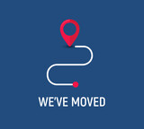 We have moved new address office flyer concept banner icon. Move address announcement change company service vector location.