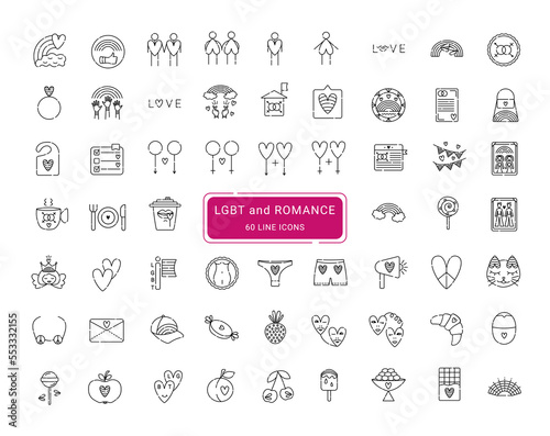 LGBT and romance, 60 line vector icons