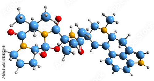  3D image of Ergocornine skeletal formula - molecular chemical structure of  ergot alkaloid isolated on white background
 photo