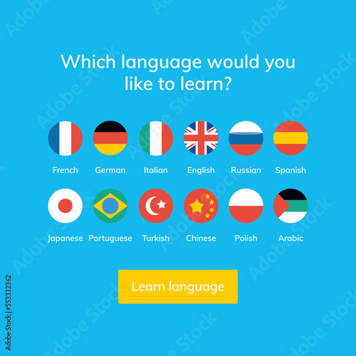 Language learn vector banner design. Language course english different speak logo concept