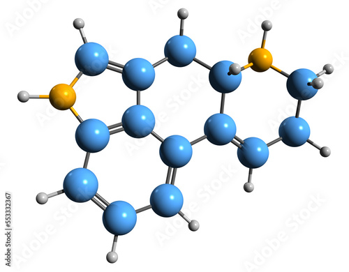  3D image of Ergoline skeletal formula - molecular chemical structure of mycototoxin isolated on white background photo