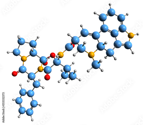 3D image of Ergocristine skeletal formula - molecular chemical structure of  ergot alkaloid isolated on white background photo