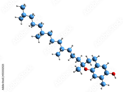 Fototapeta Naklejka Na Ścianę i Meble -   3D image of eta-Tocopherol skeletal formula - molecular chemical structure of 7-Methyltocol isolated on white background