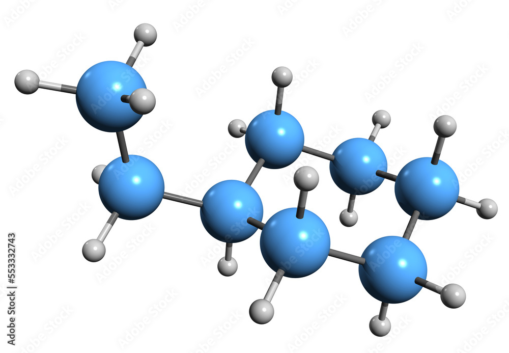 3D image of Ethylcyclohexane skeletal formula - molecular chemical ...