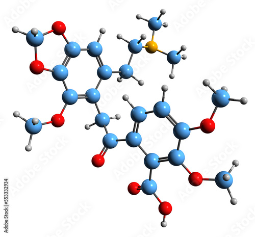  3D image of Narceine skeletal formula - molecular chemical structure of opium alkaloid isolated on white background 