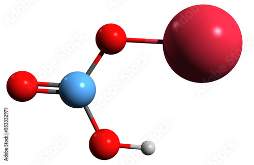  3D image of Sodium bicarbonate skeletal formula - molecular chemical structure of Baking soda isolated on white background 