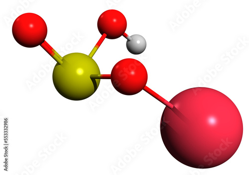  3D image of Sodium bisulfite skeletal formula - molecular chemical structure of Sodium hydrogen sulfite isolated on white background photo