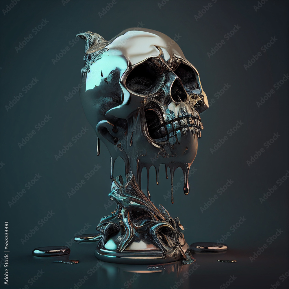 Fotografie the metal skull melts, generative AI