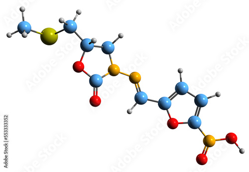  3D image of Nifuratel skeletal formula - molecular chemical structure of  gynecology medication isolated on white background
 photo