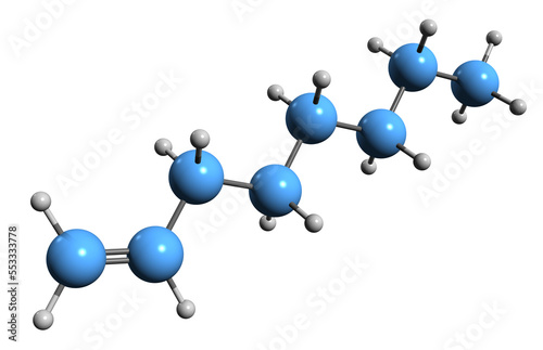 Картината върху платно 3D image of 1-Octene skeletal formula - molecular chemical structure of octylen
