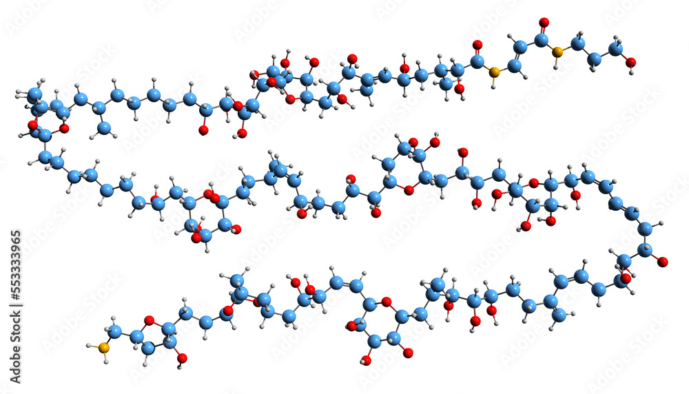  3D image of Palytoxin skeletal formula - molecular chemical structure of  toxin vasoconstrictor  PLTX isolated on white background
