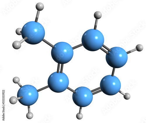 Фотография 3D image of o-Xylene skeletal formula - molecular chemical structure of  aromat