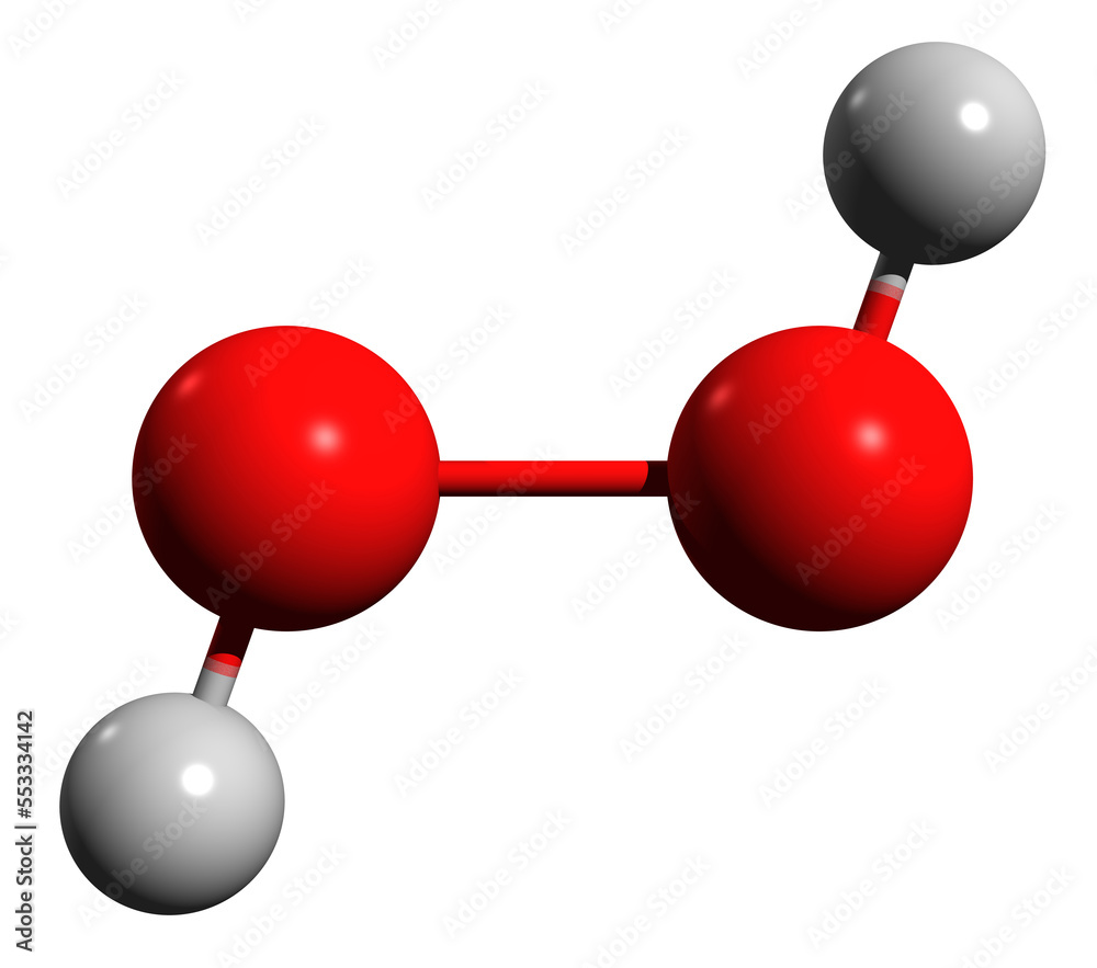 3D image of Hydrogen peroxide skeletal formula - molecular chemical structure of Dioxidane isolated on white background 3D image of Hydrogen peroxide skeletal formula - molecular chemical structure of Dioxidane isolated on white background