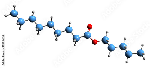  3D image of Amyl nonanoate skeletal formula - molecular chemical structure of Pentyl nonanoate isolated on white background
 photo