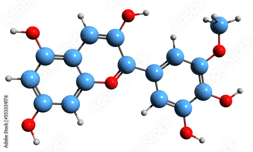  3D image of Petunidin skeletal formula - molecular chemical structure of  O-methylated anthocyanidin Myrtillidin isolated on white background
 photo