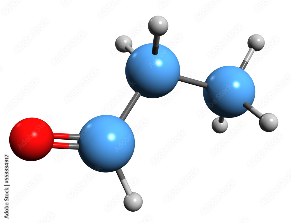 3D image of Propionaldehyde skeletal formula - molecular chemical ...