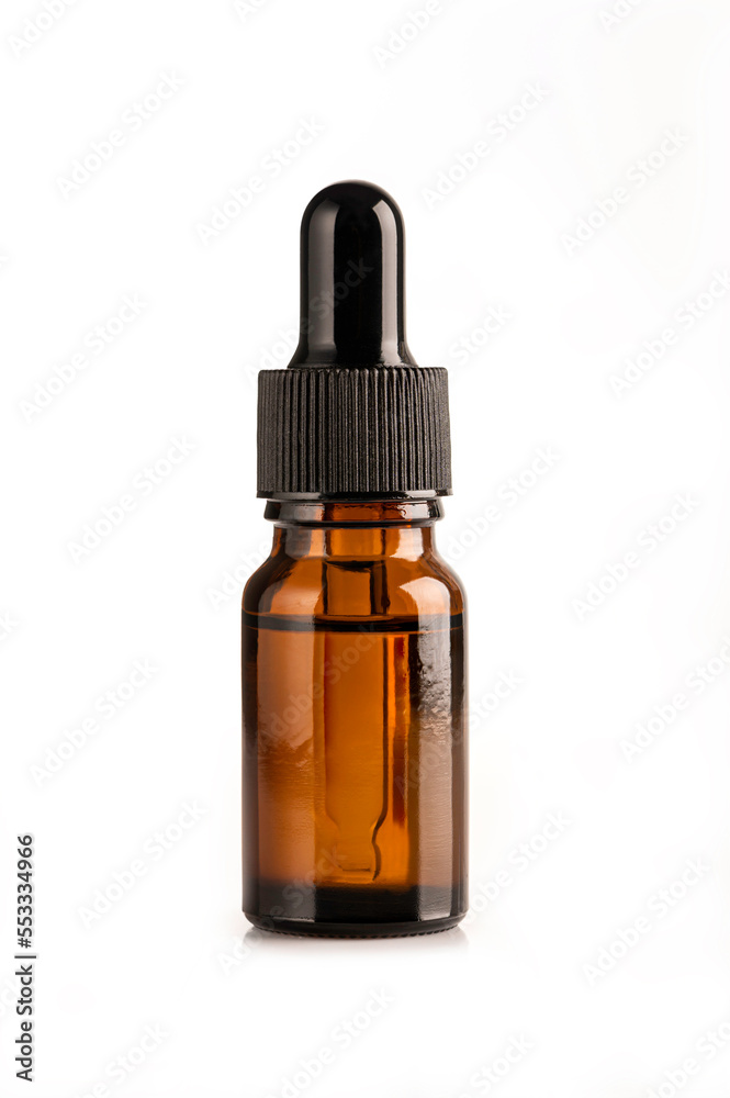 Brown bottle eye dropper isolated on white background.