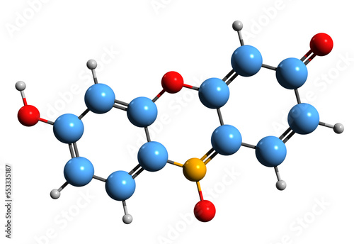  3D image of Resazurin skeletal formula - molecular chemical structure of phenoxazine dye Alamar Blue isolated on white background photo