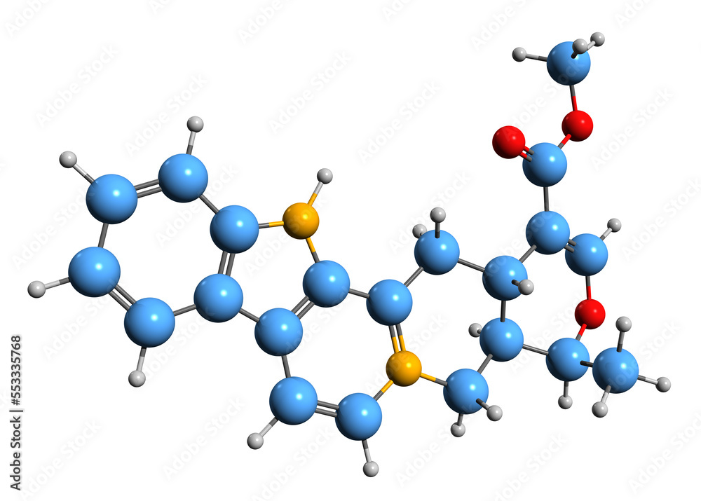 3D image of Serpentine skeletal formula - molecular chemical structure of alkaloid isolated on white background
3D image of Serpentine skeletal formula - molecular chemical structure of alkaloid isolated on white background