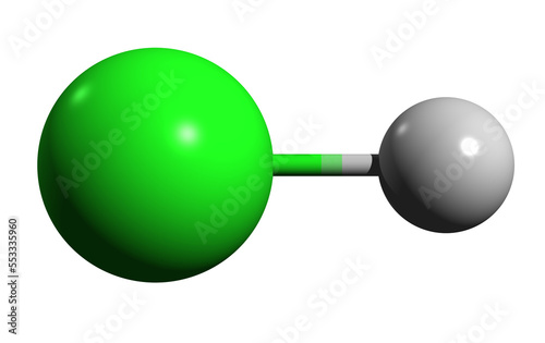  3D image of Hydrochloric acid skeletal formula - molecular chemical structure of Hydronium chloride isolated on white background
 photo