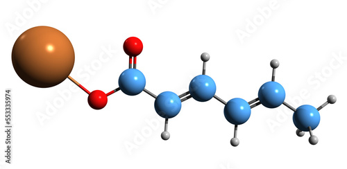  3D image of Potassium sorbate skeletal formula - molecular chemical structure of Sorbistat-K isolated on white background
 photo