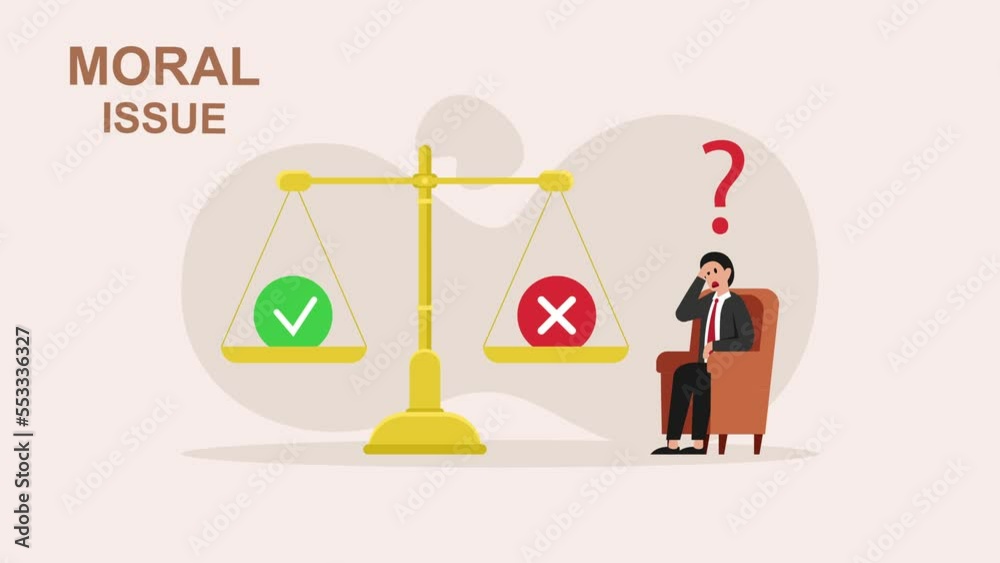 Confused businessman sitting with moral issue text Confused businessman sitting with moral issue text