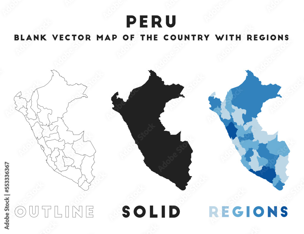 Peru map. Borders of Peru for your infographic. Vector country shape. Vector illustration.