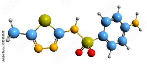  3D image of Sulfamethizole skeletal formula - molecular chemical structure of sulfonamide isolated on white background
 photo
