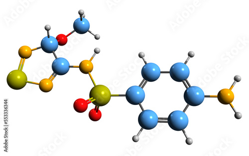  3D image of Sulfametrole skeletal formula - molecular chemical structure of sulfonamide isolated on white background photo