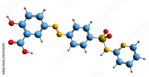  3D image of Sulfasalazine skeletal formula - molecular chemical structure of sulfonamide isolated on white background photo