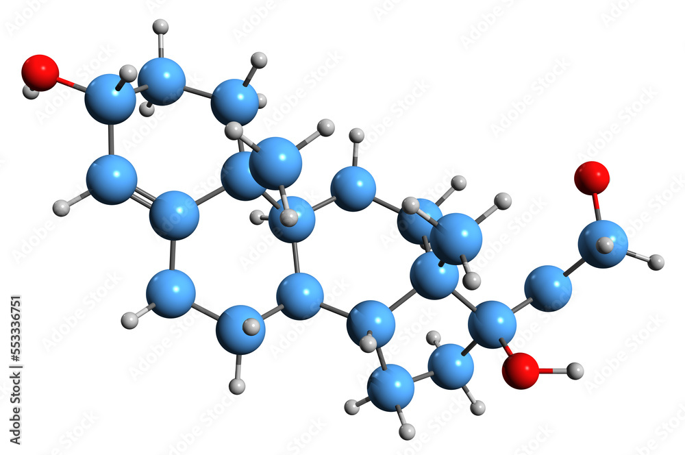 3D image of tetrahydrodeoxycorizol skeletal formula - molecular chemical structure of hormone isolated on white background
3D image of tetrahydrodeoxycorizol skeletal formula - molecular chemical structure of hormone isolated on white background