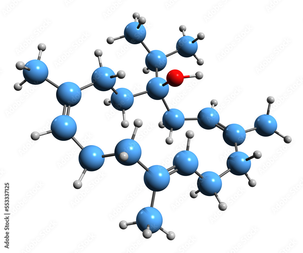  3D image of triene alcohol skeletal formula - molecular chemical structure of phytochemical isolated on white background
